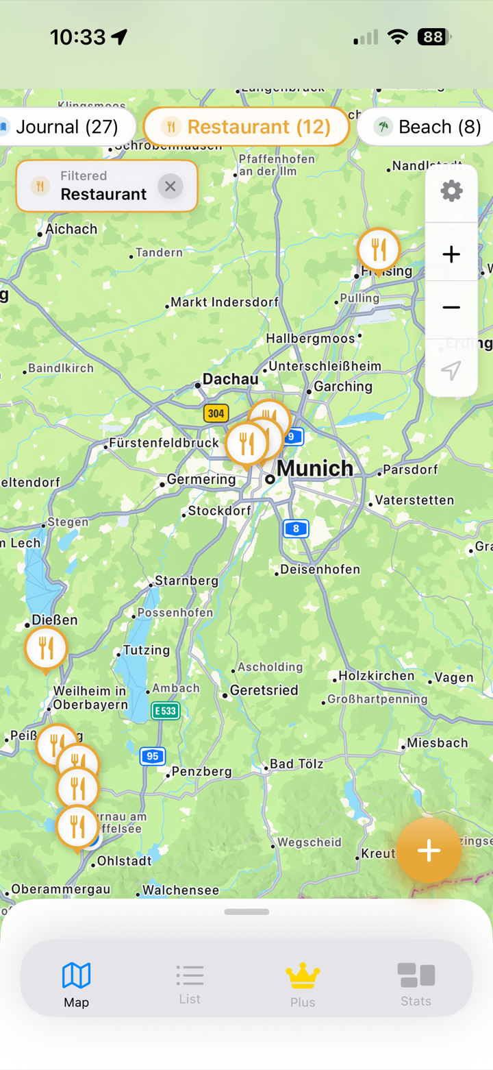 Remember app category picker showing journal, outdoor, food and sport categories